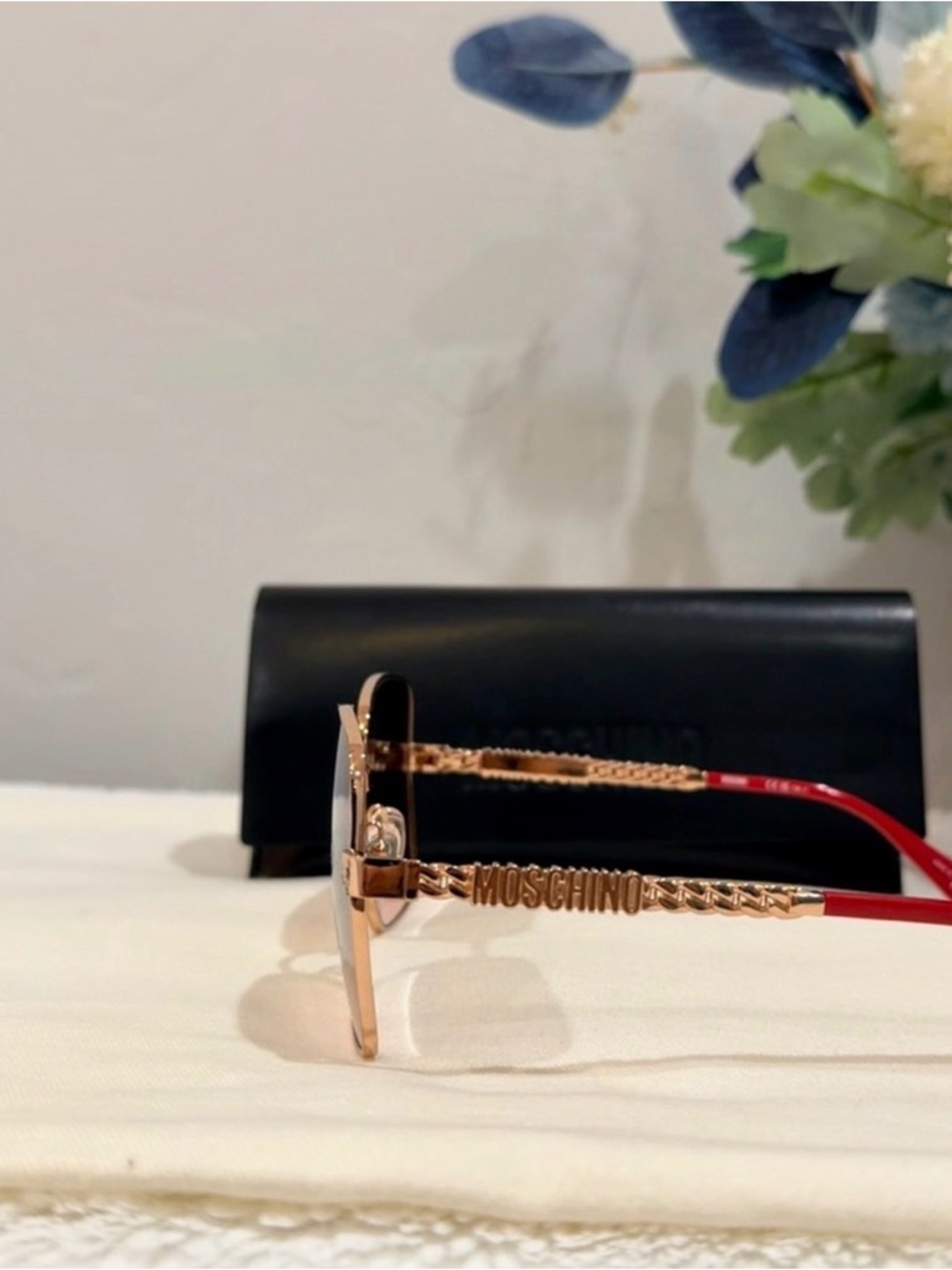 Moschino Gold Frame Sunglasses with Red Gradient Lenses - Picture 7 of 10
